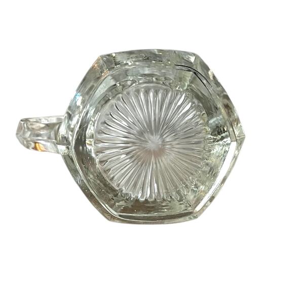 Vintage Heavy Pressed Glass Creamer 8oz Starburst Base Clear Table Pitcher - Picture 4 of 6